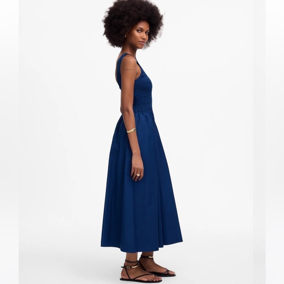 Madewell The Melody Scoopback Smocked Midi Dress blue size L new - Picture 2 of 7